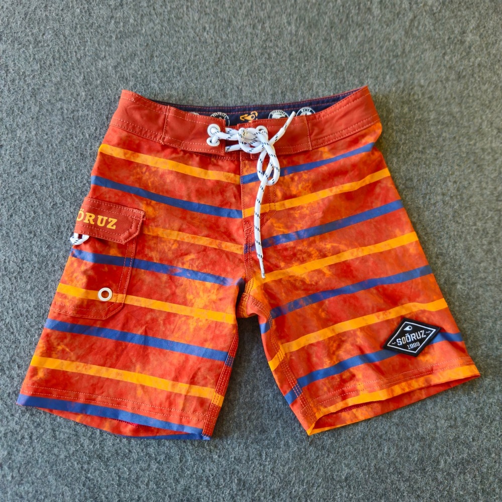 Sooruz Surfwear Board Shorts Kids 8 Orange Striped Tie Dye Ocean Protect Pool
